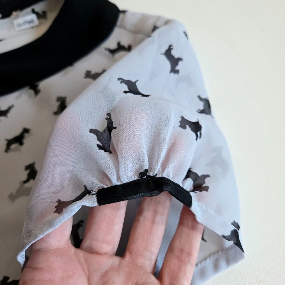 Peter Pan Collar Grey Dogs Pattern Blouse Short Sleeve Top - Picture 7 of 9